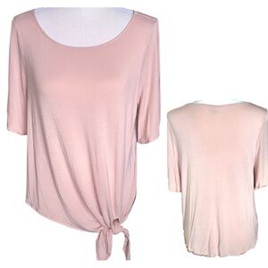 Ann Taylor Loft Peach Tie Waist Top Soft T-Shirt Jersey Knit Round Neck